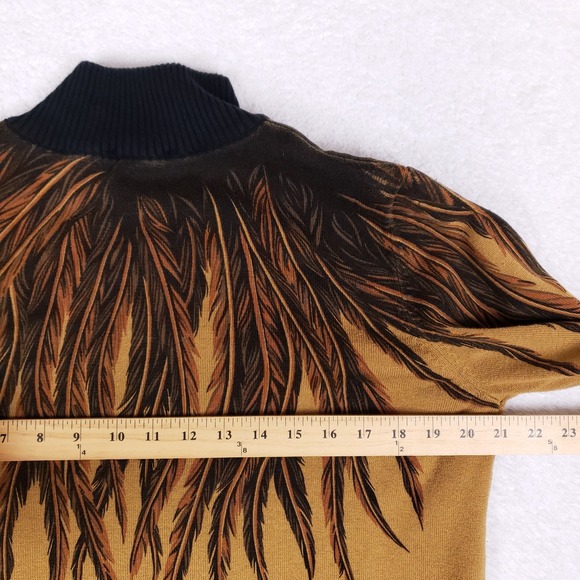 Bob Mackie Wearable Art Feather Zip Sweater L Gold - Picture 9 of 10